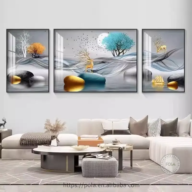 Nouvellement paysage paysage Style triptyque cristal porcelaine peinture pour la décoration de la maison