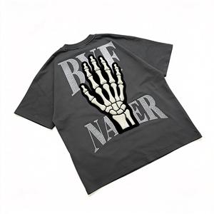 T-shirt en coton tricoté 100 % avec logo personnalisé, anti-plis, coupe streetwear unisexe pour hommes et femmes, motif uni, design formel - Product Image 3