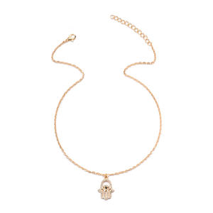 Trendy Demon Men Iced Out Gold Silver Hand Fatima Pendant Lucky <span class=keywords><strong>Palm</strong></span> Full Zircon Hip Hop Collar para niños Cadena de cuerda de latón - Product Image 4