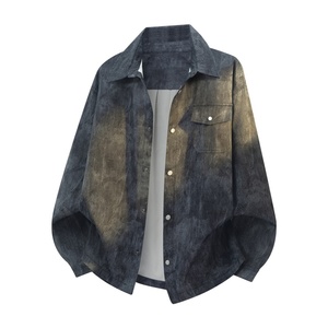 <span class=keywords><strong>Giacca</strong></span> <span class=keywords><strong>Oversize</strong></span> con Effetto Tie-dye Sfumato, Colletto Rovesciato, Chiusura con Bottoni a Pressione, Top Casual da Uomo per Streetwear - Product Image 4