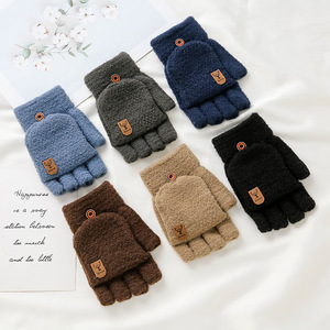 Guantes de punto personalizados, suaves y afelpados, diseño de invierno, convertibles en mitones, para viaje, cálidos, con tapa abatible, sin dedos, para hombre - Product Image 3