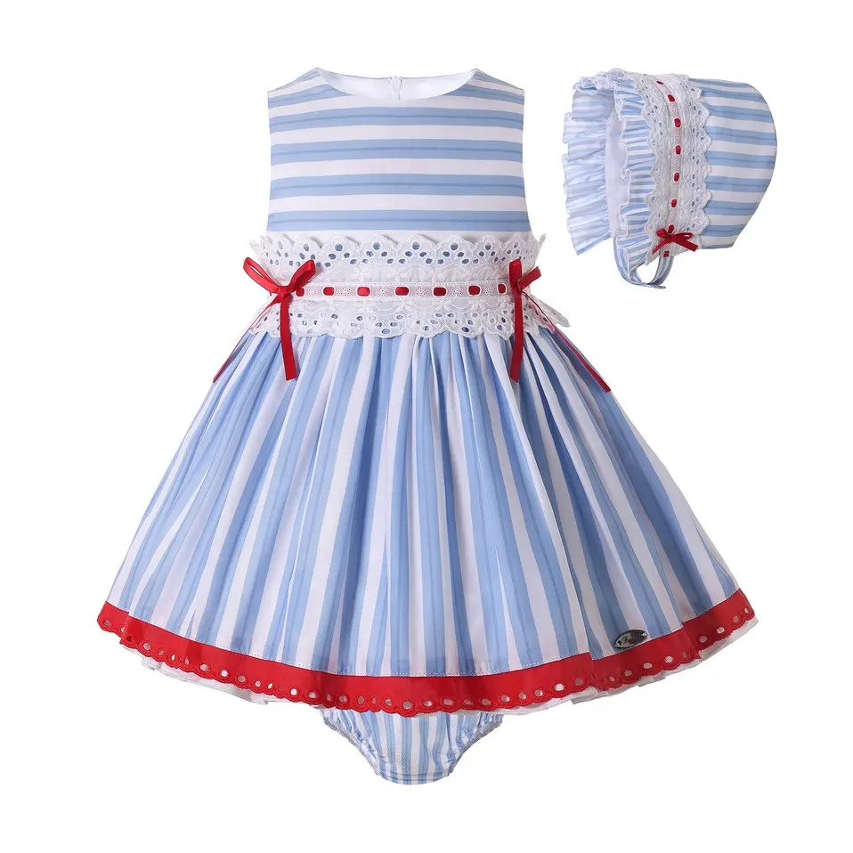 Pettigirl Casual Newborn Baby Frock Designs Kleider für Mädchen Blau gestreifte Kleidung Set Outfits für 2 Jahre Babys Mädchen Kleid