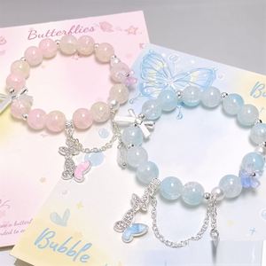 Pulsera de cuentas de cristal esmaltado con dije de mariposa y efecto de goteo de aceite, pulsera de cuentas de cristal craquelado estilo palomitas de maíz de fantasía - Product Image 3