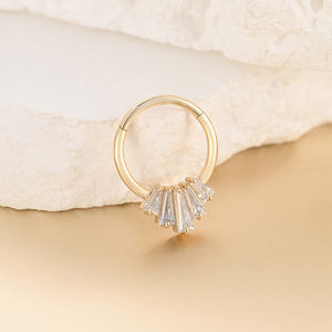 14 קראט זהב מוצק קטע מהדק עיצוב קלאסי פרונג הגדרה trapezoidal 5a זירקון האף יד טבעת הגוף פירסינג תכשיטים - Product Image 4