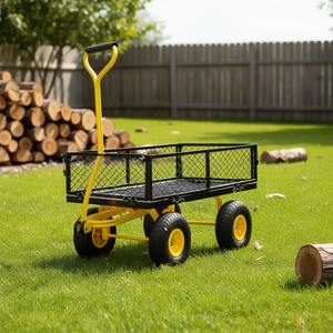 Garden Cart Wheelbarrow 4 Wheels Metal Tray Manual <b>Transport</b> Firewood Outdoor Use - Product Image 2