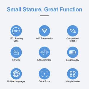 Caméra d'action portable WiFi 4K HD pour vlogging avec objectif rotatif à 270°, écran 1,7 pouces, suivi du visage et stabilisation ICE pour l'extérieur - Product Image 2