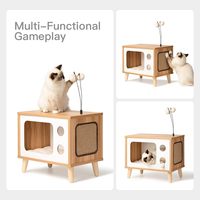 Cat House Condo en bois en forme de téléviseur pour chat-Grand abri intérieur de luxe robuste avec jouets à gratter pour coussin