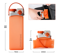 Bouteille d'eau pliable en silicone écologique et légère de 600 ml, gobelet d'eau pliable avec couvercle à paille, pour les sports de plein air