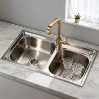 Évier de cuisine double classique en acier inoxydable, design encastrable, avec bacs multifonctions