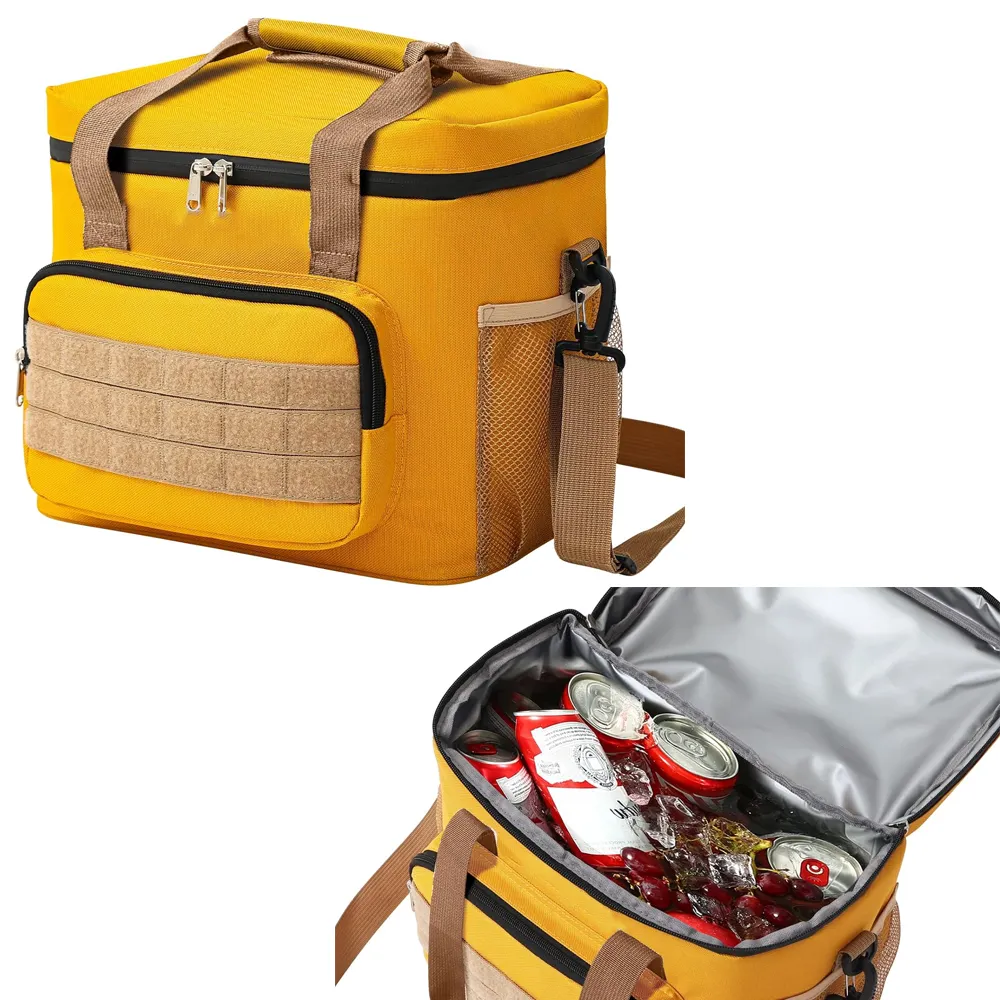 Leakproof Large Lunch Cooler Bag Custom Yellow Printing Food Thermal Food Shoulder Strap Cooler Bag Custom Kids Lunch Bag