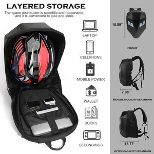 Ruconla LED <b>Backpack</b> <b>Laptop</b> Bag Hard Shell Waterproof Motorcycle Riding Bag With App Control Geometric Design Unisex - Product Image 2