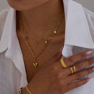 Moda de acero inoxidable Paperclip cadena collar corazón colgante collar Mujeres 18K chapado en oro pulsera collar conjuntos joyería - Product Image 3