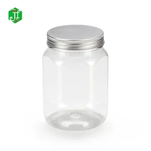 1000g food grade PCR Jar with silver aluminum cap clear plastic 1KG hexagon honey jar