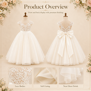 Abito da Principessa in Tulle Bianco <span class=keywords><strong>per</strong></span> Ragazze 8-16 Anni Vestito da Damigella <span class=keywords><strong>per</strong></span> Feste con Ricami in Pizzo Fiocco sulla Schiena Abito da Cerimonia Vaporoso - Product Image 3