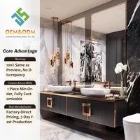 Ensemble de meuble-lavabo mural moderne en bois massif OEM avec miroir, lavabo, robinet et égouttoir en cuivre – Idéal pour salle de bain, chambre et entrepôt