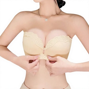 Sujetador sin tirantes para mujer, con cierre frontal de encaje, push-up, inalámbrico, ropa interior cómoda - Product Image 4