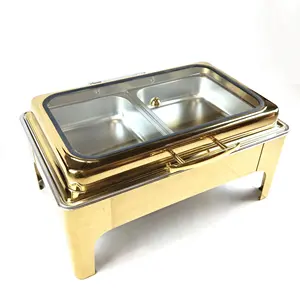 YITIAN Rectangle Luxury Wedding Party Stainless Steel Chafing Dish Gold Food Buffet Display Warmer Set