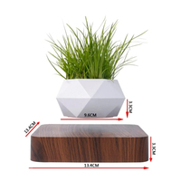 Maceta de aire de levitación geométrica blanca moderna con maceta flotante magnética Base de madera oscura hecha de plástico