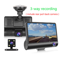 Enregistreur vidéo DVR de voiture de 4 pouces avec objectif à 3 caméras Écran IPS HD 1080P Vision de nuit à double angle Caméra de tableau de bord automatique