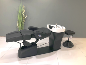Lavabo de cerámica Marco de acero inoxidable Silla <span class=keywords><strong>para</strong></span> <span class=keywords><strong>lavar</strong></span> el <span class=keywords><strong>cabello</strong></span> con reposapiés ajustable Silla de champú de salón <span class=keywords><strong>portátil</strong></span> y fregadero - Product Image 5