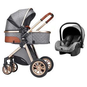 New PU Leather Luxury Baby Stroller High Land Scape Baby Stroller 3 in 1 Hot Mom Carriage