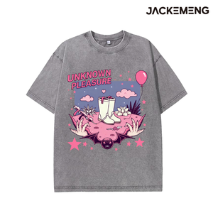 Yıkanmış Büyük Beden Pamuklu Tişört Bilinmeyen Pleasure Bat <span class=keywords><strong>Boots</strong></span> Baskılı Pembe Pastel Retro Sokak Giyimi Günlük Rahat Tişört ABD Deposu - Product Image 2