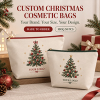 Pochette cosmétique de Noël personnalisée en toile de coton avec fermeture éclair, logo personnalisé, cadeau de fête, rangement de maquillage, vente en gros