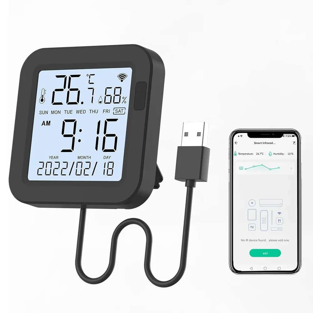 Termometer higrometer Digital Lcd USB, termometer dalam ruangan, termometer higrometer Digital, termometer Wifi