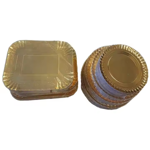 Assiettes à dessert en papier rondes et rectangulaires dorées pour fêtes - Product Image 2