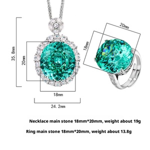 Ensemble de bijoux haut de gamme en cuivre écologique, pendentif et bague, 18*20mm, zircon vert, grands ensembles de bijoux pour mariages et mariées - Product Image 2