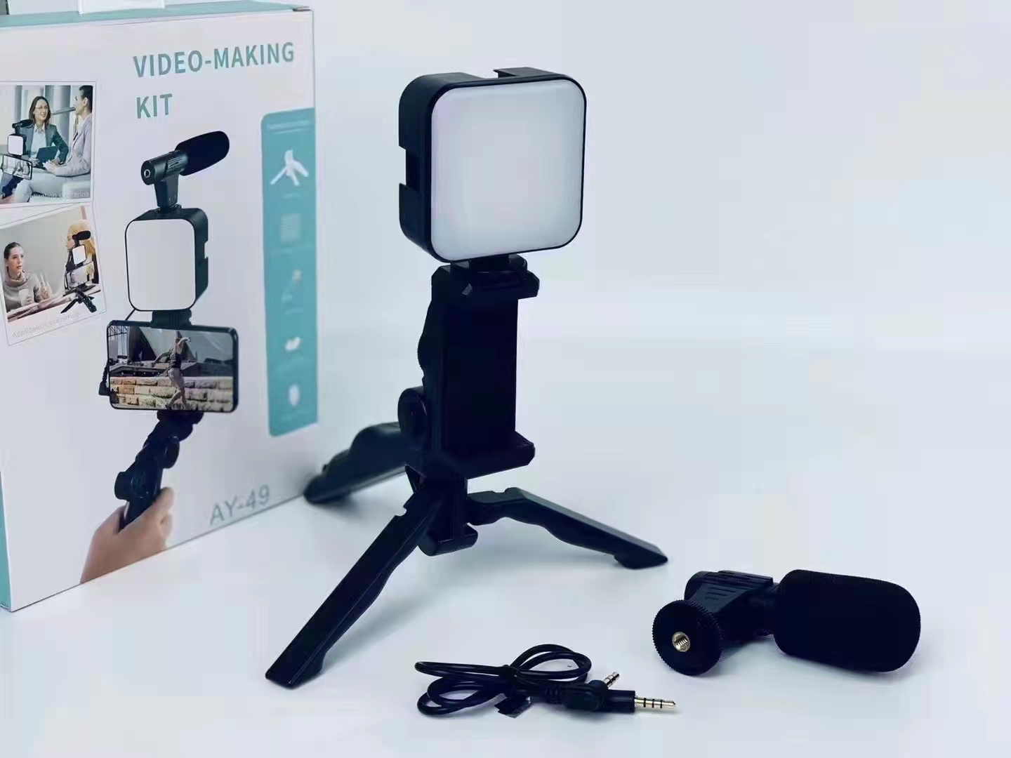 AY-49 Video Vlogger Kits Microphone LED Fill Light Mini Tripod For Phone Vlog Video Recording Condenser