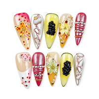 Ongles à presser jaunes et roses, 10 pièces, faits à la main, tailles variées, motifs mignons fleurs, coquillages, étoiles de mer, personnalisables