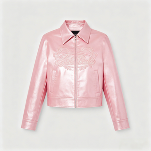 Veste en cuir brillant pour <span class=keywords><strong>femme</strong></span> OEM, style motard, effet <span class=keywords><strong>ciré</strong></span>, avec logo gaufré et patch brodé, idéale pour le printemps et l'été - Product Image 1