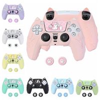 Coque en silicone antidérapante avec oreilles de chat mignonnes pour manette PS5, capuchons de joystick, autocollants pour pavé tactile en forme de patte de chat, ensemble de protections