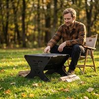 Ensemble de brasero de jardin compact moderne de petite taille en acier au carbone, pliable, pour barbecue, grill de camping, facile à assembler et portable