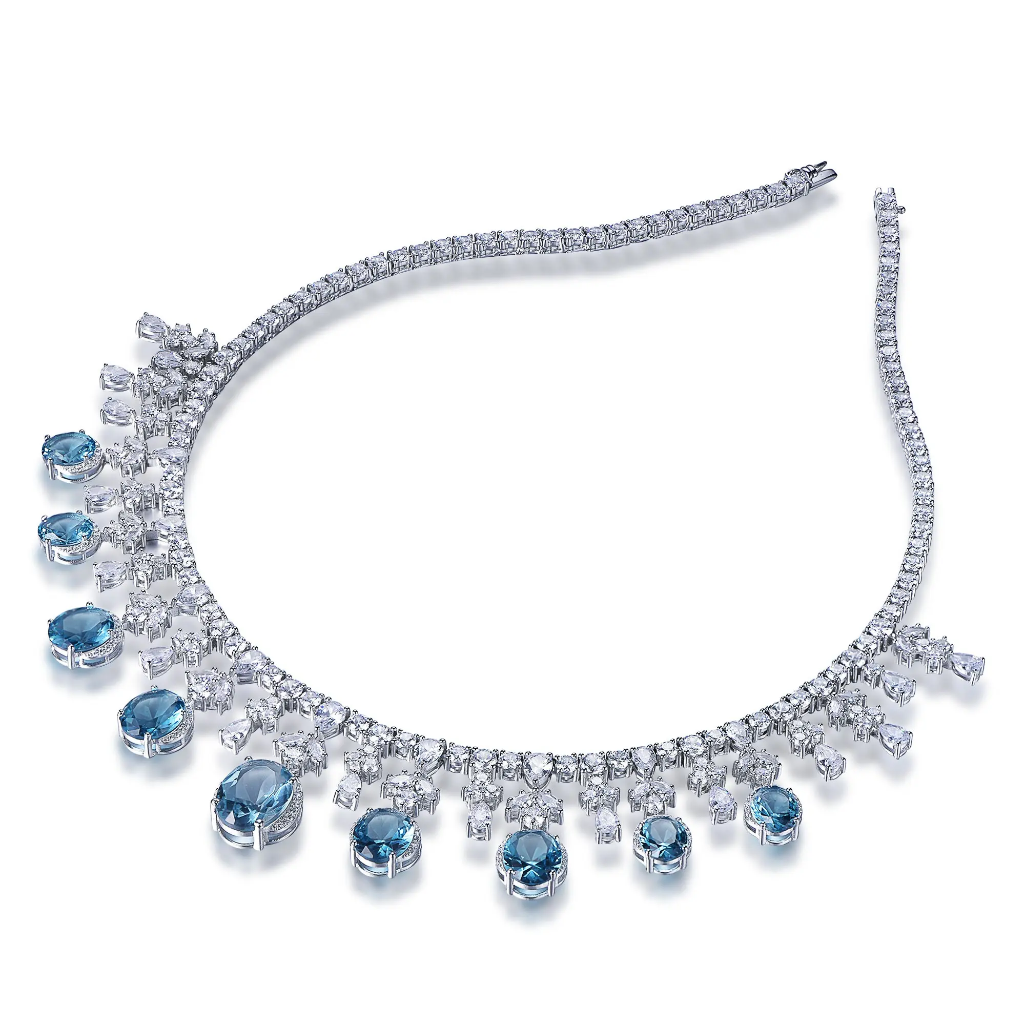 Edle Schmuck Halsketten 5A Zirkonia Classic Tennis Halskette Moissan ite Aquamarine Kristall Halskette