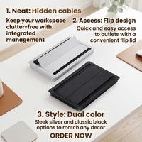 Caja organizadora de cables de aleación de aluminio para escritorio, cubierta rectangular para orificio de mesa de oficina, con organizador de cables negro y pasacables.