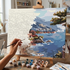 24 Colors Modern Landscape DIY Painting Numbers Kit Wooden Brushes Acrylic Paint Eco-friendly Rectangle Canvas Frame <strong>Arida</strong> - Product Image 6