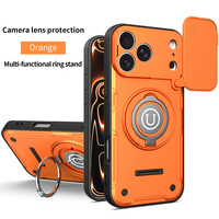 Coque de téléphone antichoc en TPU et PC avec anneau magnétique, support et protection coulissante pour objectif d'appareil photo pour iPhone 18 Pro Max, 18 Pro, 17, 16, 15