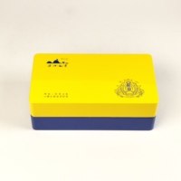 Boîte cadeau en bois rectangulaire artisanale recyclable, laquée jaune et bleue brillante, avec gravure laser