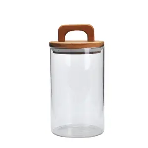 厨房香料储存硼硅酸盐玻璃容器罐罐套装，带定制气密竹木盖