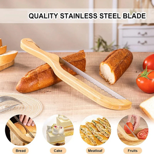 Cuchillo cortador de pan de metal con mango de madera de 15.3 pulgadas para pan casero y masa madre, venta al por mayor - Product Image 5