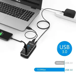 RSHTECH Aluminium 4 Ports 5Gbps <span class=keywords><strong>USB</strong></span> 3.0 Splitter Expander Individuel ON/OFF Switch Gaming <span class=keywords><strong>USB</strong></span> Hub pour PC Portable Xbox PS4 - Product Image 3