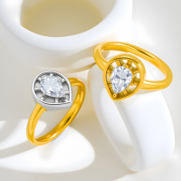 Ensemble de bagues empilables plaquées or en acier inoxydable avec zircon rond et goutte d'eau, bijoux de mariage ajustables pour couples