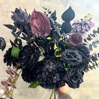 Fleurs artificielles vintage noires et violettes, style gothique, fausses fleurs d'eucalyptus et de rose, aspect émaillié, fournitures de décoration florale pour Halloween