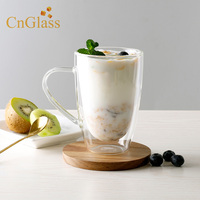 Mug à café en verre borosilicate à double paroi CnGlass B11, 320 ml (10,8 oz), isolé, avec poignée, impression de logo personnalisée