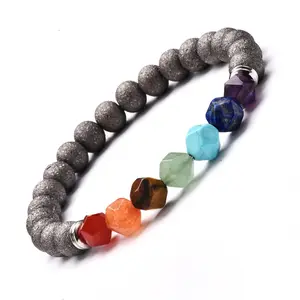 Bestone commercio all'ingrosso guarigione sette chakra perline multicolori bracciale 8mm placcatura geode agata pietra braccialetto