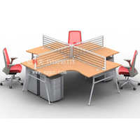 Bureau d'ordinateur moderne en bois et métal pour 4 personnes avec cloison de séparation pour le personnel de bureau - Mobilier de bureau sain - Garantie 5 ans