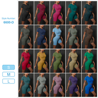 Ensemble de yoga deux pièces pour femme 6600-D, sans couture, effet fesses galbées, couleur unie, short de yoga très élastique, idéal pour la course et le fitness