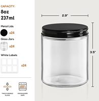 Bocaux à bougies ronds en verre ambré transparent de Noël, vides, 250 ml (8 oz), avec couvercles en aluminium noir et emballage en boîtes